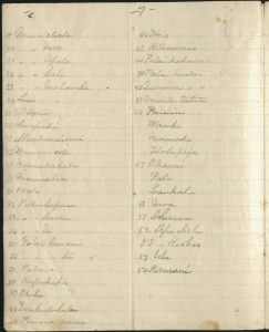 Hand written list of plants at Washington Place by Queen Lili'uokalani